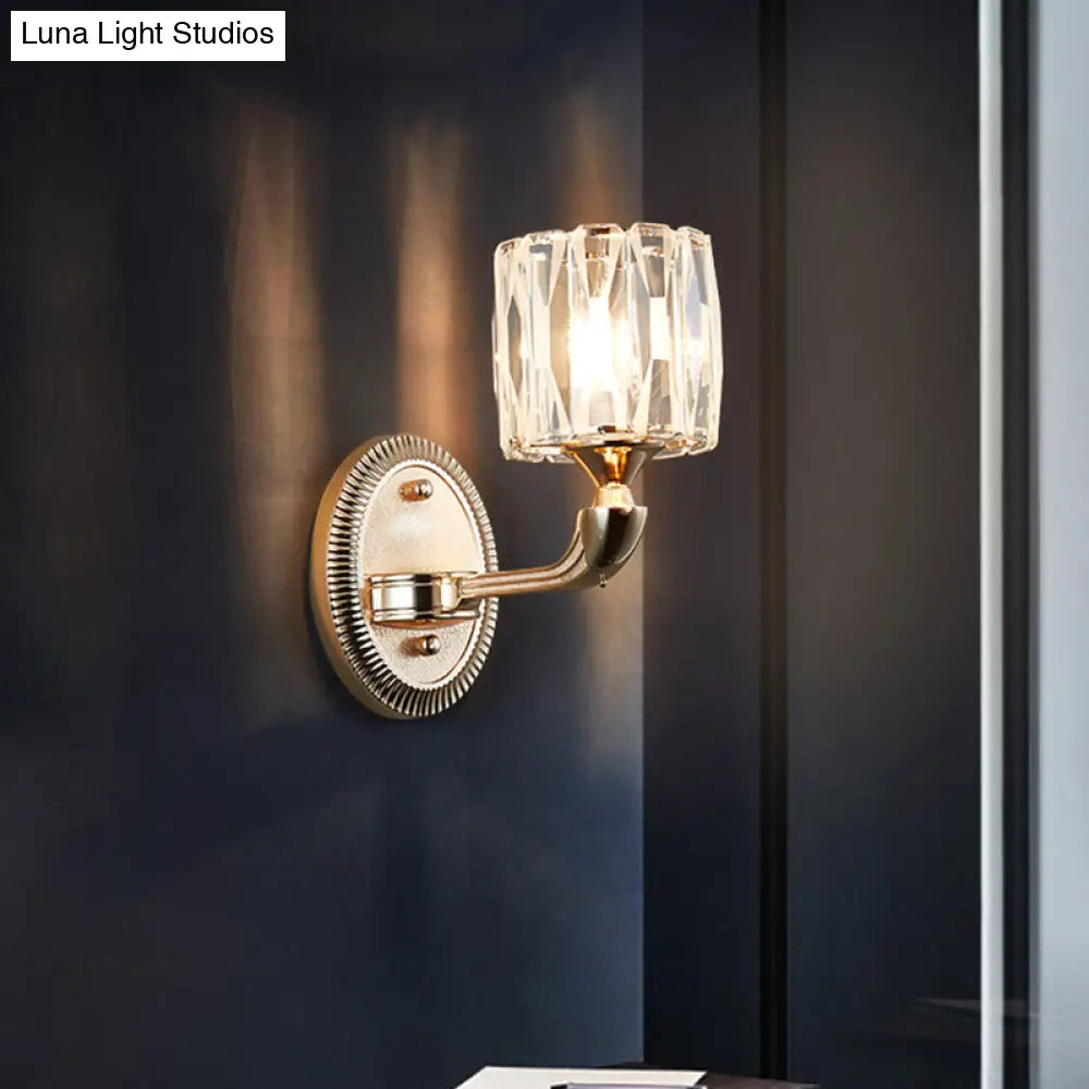 Lámpara de pared cilíndrica dorada contemporánea DecorBites™ con cristal - Corte biselado, diseño de media cabeza - Elegante lámpara de pared para sala de estar