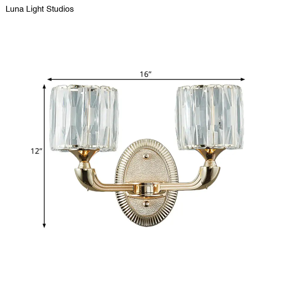 Lámpara de pared cilíndrica dorada contemporánea DecorBites™ con cristal - Corte biselado, diseño de media cabeza - Elegante lámpara de pared para sala de estar