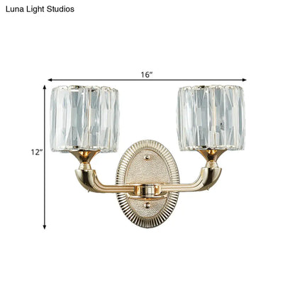 Lámpara de pared cilíndrica dorada contemporánea DecorBites™ con cristal - Corte biselado, diseño de media cabeza - Elegante lámpara de pared para sala de estar