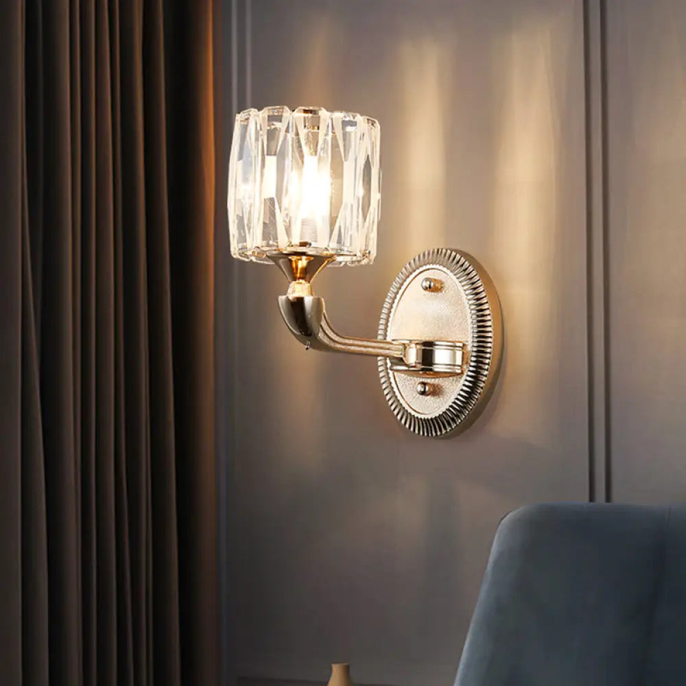 Lámpara de pared cilíndrica dorada contemporánea DecorBites™ con cristal - Corte biselado, diseño de media cabeza - Elegante lámpara de pared para sala de estar