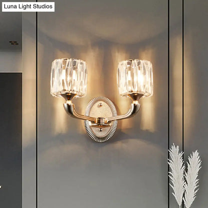 Lámpara de pared cilíndrica dorada contemporánea DecorBites™ con cristal - Corte biselado, diseño de media cabeza - Elegante lámpara de pared para sala de estar