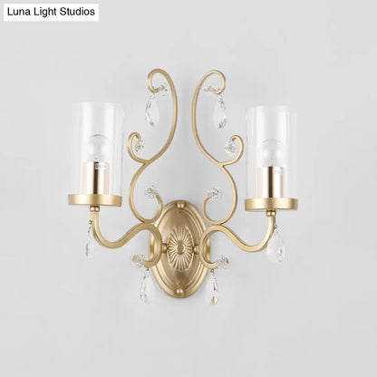 Aplique de pared cilíndrico de cristal dorado contemporáneo DecorBites™ para dormitorio - Lámpara de pared de 1/2 cabezales