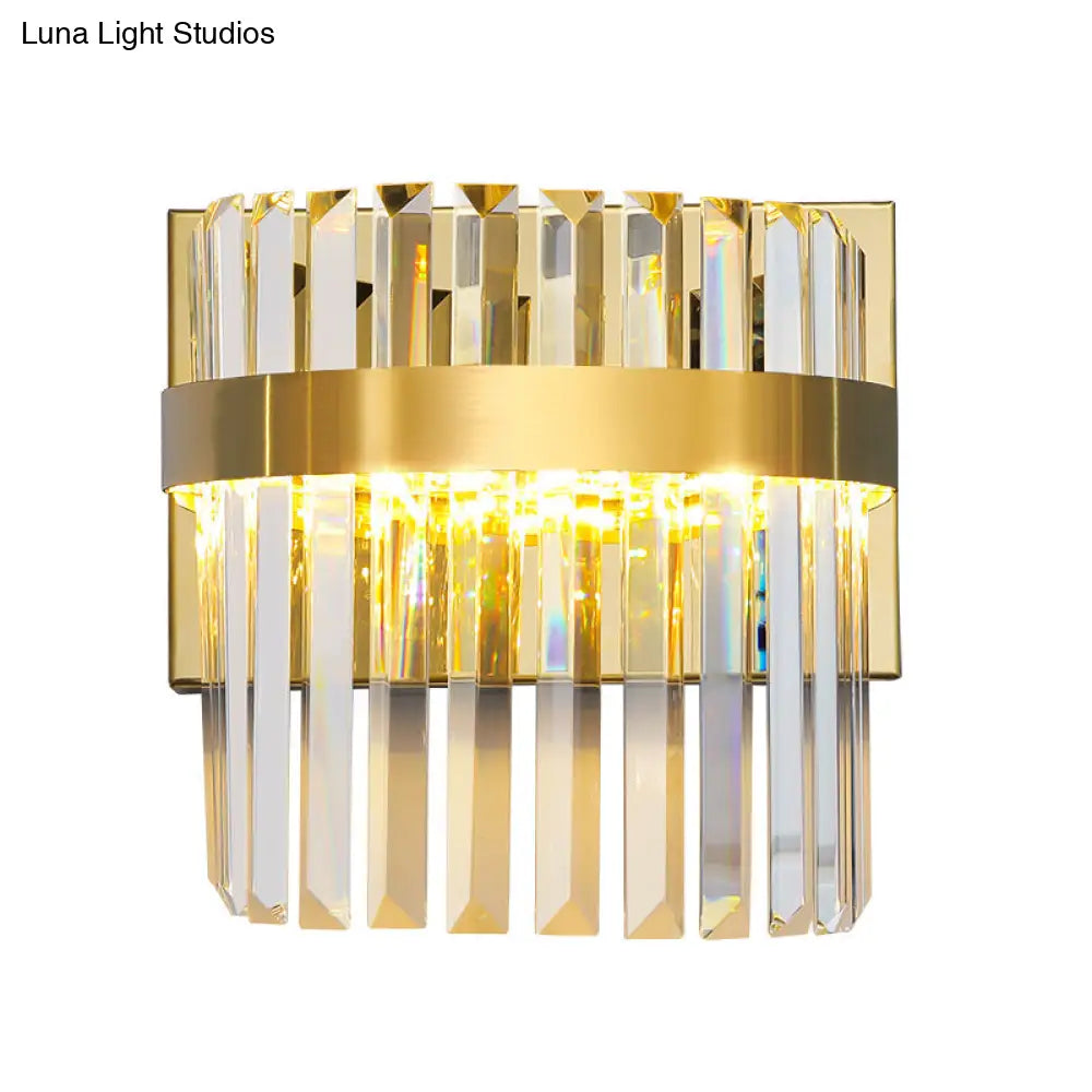 Aplique de pared semicircular dorado contemporáneo DecorBites™ - Aplique de cristal prismático de 2 cabezas