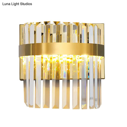 Aplique de pared semicircular dorado contemporáneo DecorBites™ - Aplique de cristal prismático de 2 cabezas