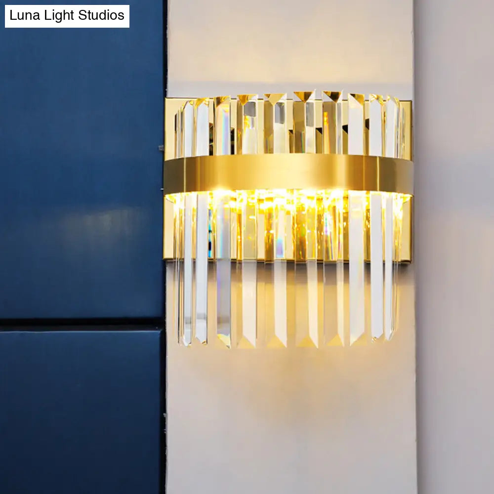 Aplique de pared semicircular dorado contemporáneo DecorBites™ - Aplique de cristal prismático de 2 cabezas