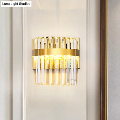 Aplique de pared semicircular dorado contemporáneo DecorBites™ - Aplique de cristal prismático de 2 cabezas