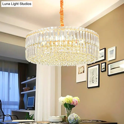 Lámpara de techo contemporánea dorada con forma de tambor | 6/8 luces | Cristal tallado rectangular | Lámpara colgante de techo, 49,5/60 cm de ancho