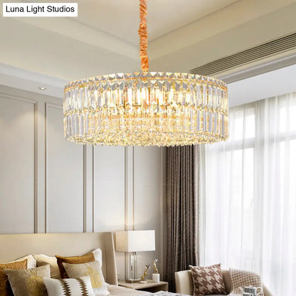 Lámpara de techo contemporánea dorada con forma de tambor | 6/8 luces | Cristal tallado rectangular | Lámpara colgante de techo, 49,5/60 cm de ancho