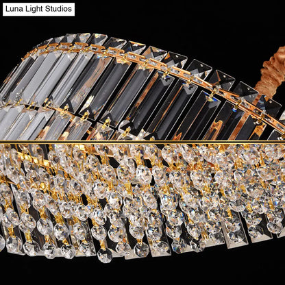 Lámpara de techo contemporánea dorada con forma de tambor | 6/8 luces | Cristal tallado rectangular | Lámpara colgante de techo, 49,5/60 cm de ancho