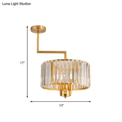 Lámpara de techo contemporánea dorada con forma de tambor y cristales transparentes - Lámpara colgante de 3/6/9 cabezas para sala de estar