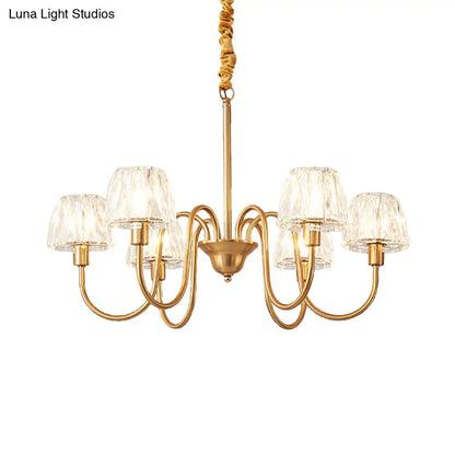 Lámpara de araña contemporánea con acabado dorado y péndulo de cristal - 3/6 bombillas