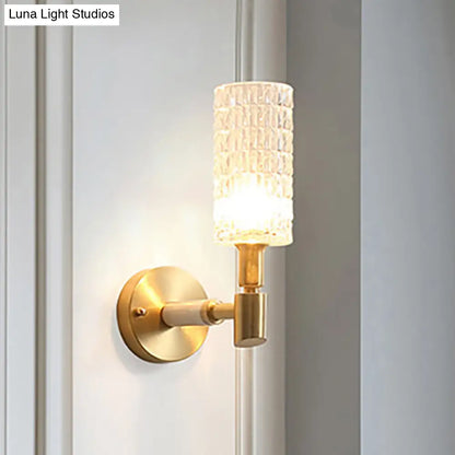 DecorBites™ DecorBites™ Contemporary Gold Finish Wall Sconce with Clear Faceted Glass Shade