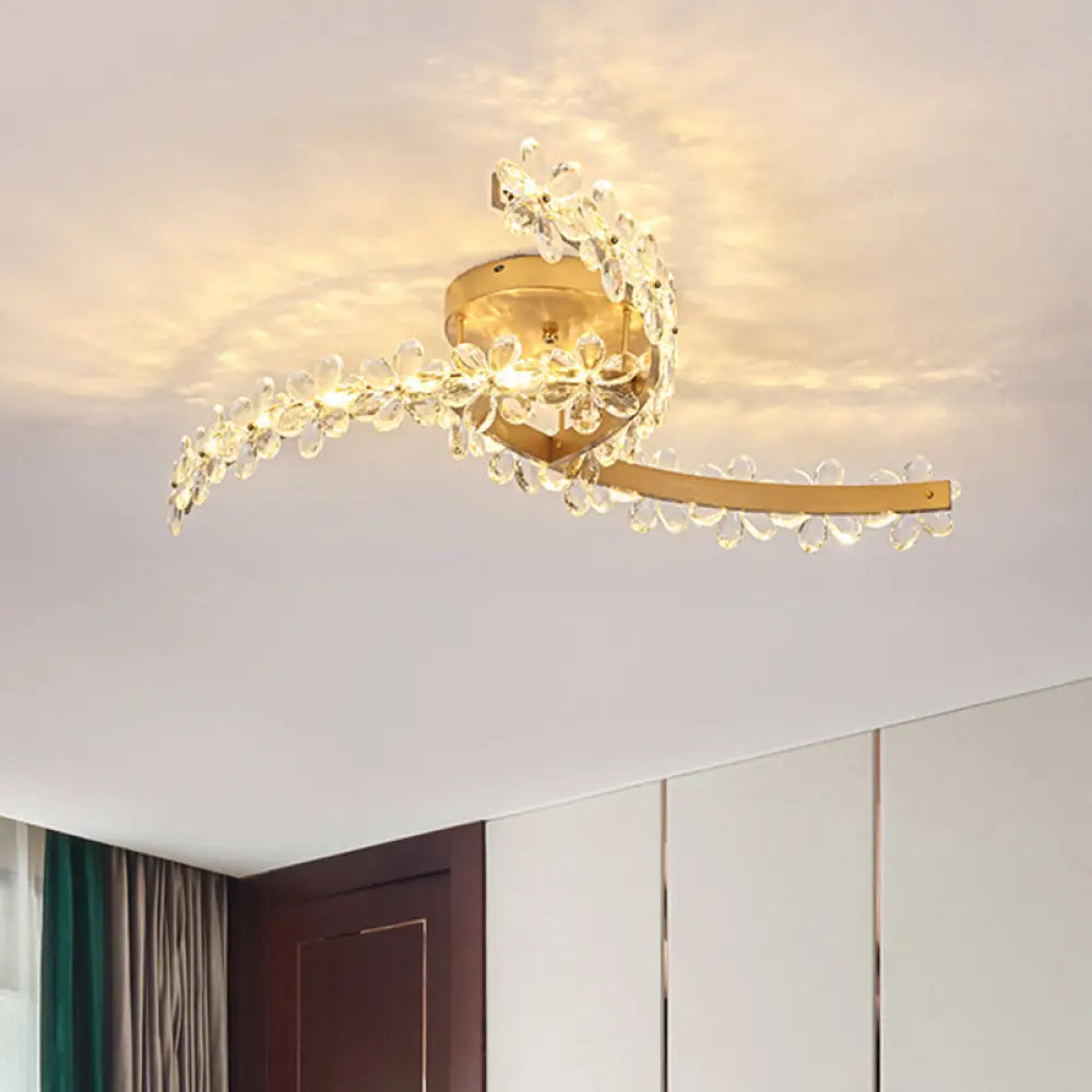 DecorBites™ DecorBites™ Contemporary Gold Flower Crystal LED Ceiling Lamp with Windmill Design - Semi Mount Lighting