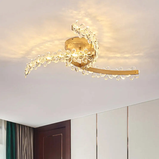 DecorBites™ DecorBites™ Contemporary Gold Flower Crystal LED Ceiling Lamp with Windmill Design - Semi Mount Lighting