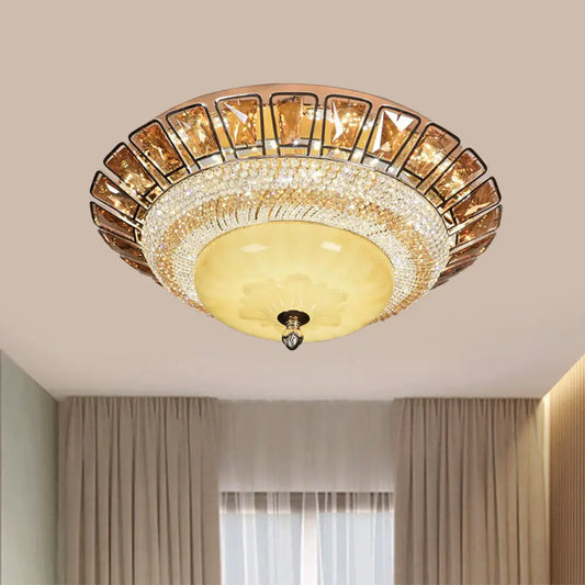 DecorBites™ DecorBites™ Contemporary Gold Flush Mount Ceiling Light with LED, Bowl Cognac and Clear Crystal for Living Room