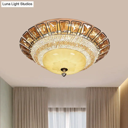 DecorBites™ DecorBites™ Contemporary Gold Flush Mount Ceiling Light with LED, Bowl Cognac and Clear Crystal for Living Room