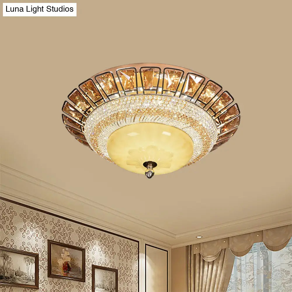DecorBites™ DecorBites™ Contemporary Gold Flush Mount Ceiling Light with LED, Bowl Cognac and Clear Crystal for Living Room