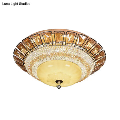 DecorBites™ DecorBites™ Contemporary Gold Flush Mount Ceiling Light with LED, Bowl Cognac and Clear Crystal for Living Room
