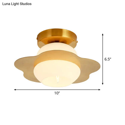 DecorBites™ DecorBites™ Contemporary Gold Flush Mount Hallway Light with White Glass Shade