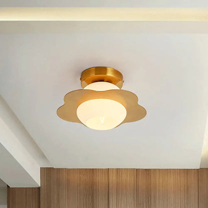 DecorBites™ DecorBites™ Contemporary Gold Flush Mount Hallway Light with White Glass Shade