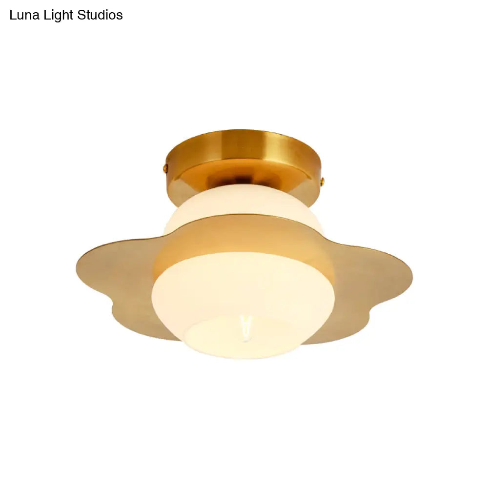 DecorBites™ DecorBites™ Contemporary Gold Flush Mount Hallway Light with White Glass Shade