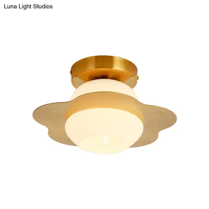 DecorBites™ DecorBites™ Contemporary Gold Flush Mount Hallway Light with White Glass Shade
