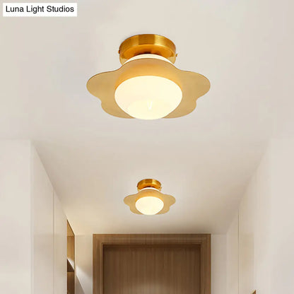 DecorBites™ DecorBites™ Contemporary Gold Flush Mount Hallway Light with White Glass Shade
