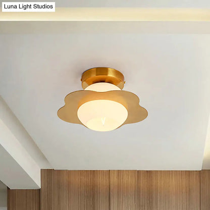 DecorBites™ DecorBites™ Contemporary Gold Flush Mount Hallway Light with White Glass Shade