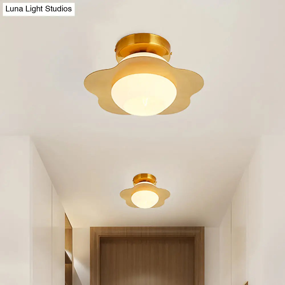 DecorBites™ DecorBites™ Contemporary Gold Flush Mount Hallway Light with White Glass Shade