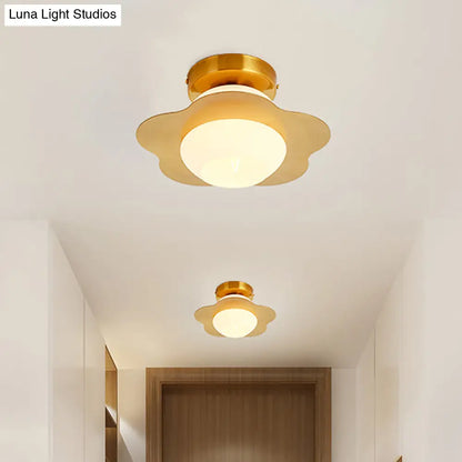 DecorBites™ DecorBites™ Contemporary Gold Flush Mount Hallway Light with White Glass Shade