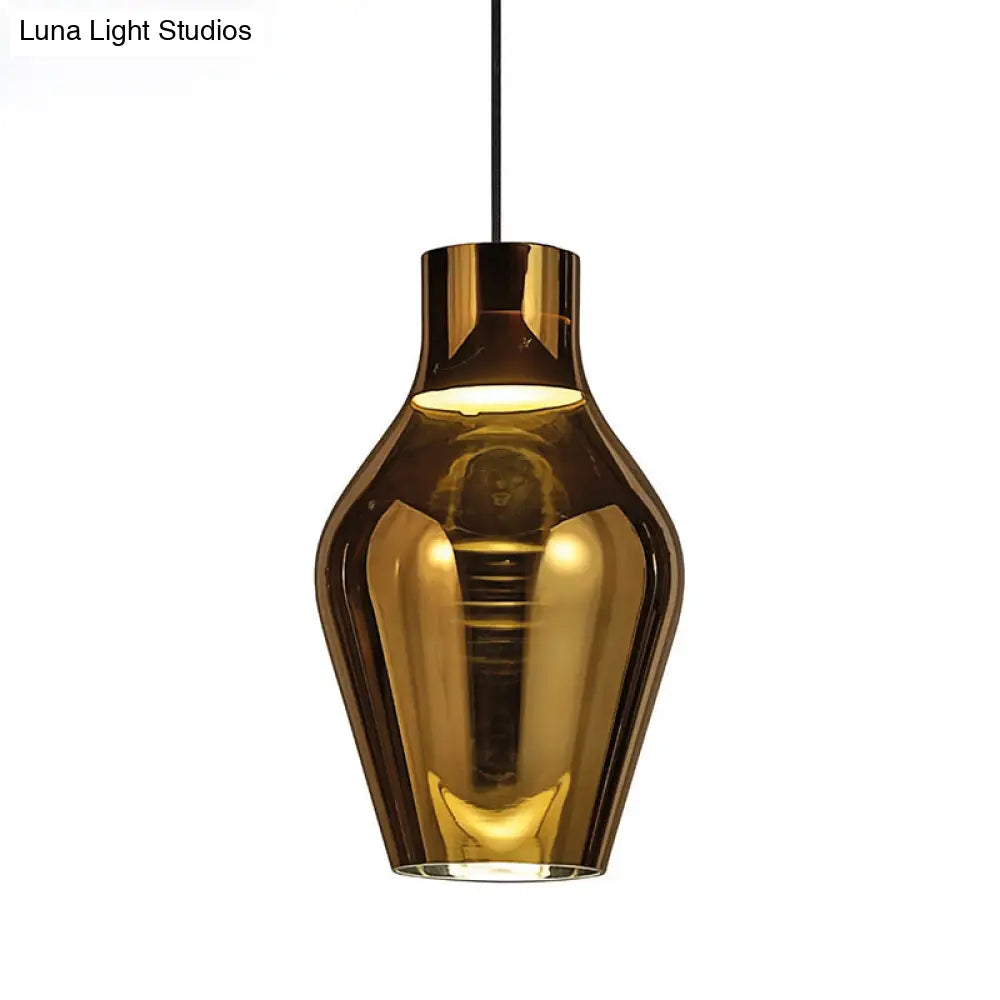 Contemporary Gold Glass Urn Hanging Light - 1 Head Pendant Lighting Fixture, 6.5"/8.5" Wide