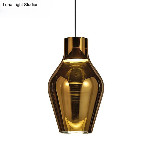 Contemporary Gold Glass Urn Hanging Light - 1 Head Pendant Lighting Fixture, 6.5"/8.5" Wide