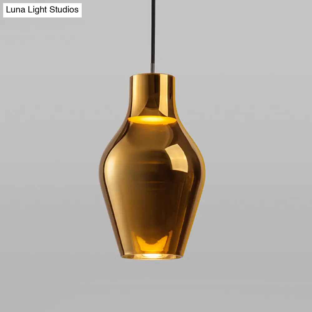 Contemporary Gold Glass Urn Hanging Light - 1 Head Pendant Lighting Fixture, 6.5"/8.5" Wide