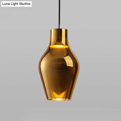 Contemporary Gold Glass Urn Hanging Light - 1 Head Pendant Lighting Fixture, 6.5"/8.5" Wide