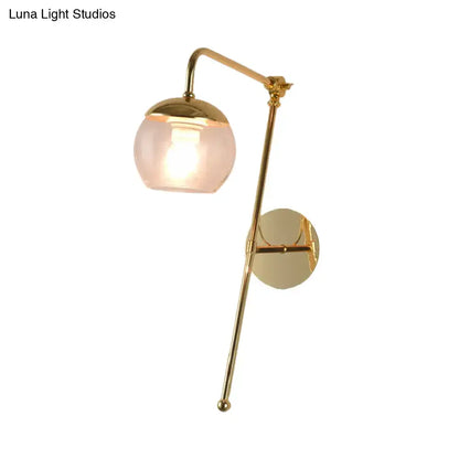 Contemporary gold gooseneck sconce light wall mount lamp with frosted glass shade and adjustable arm for bedroom use