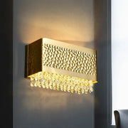 Contemporary gold hammered rectangle sconce light wall mounted lighting with crystal droplets for living room use