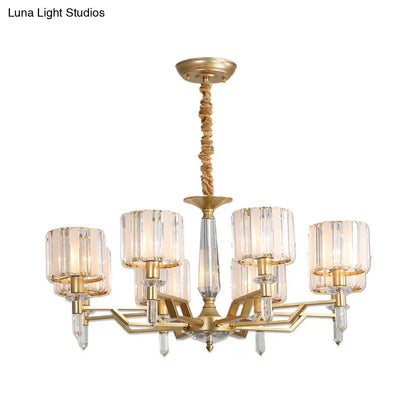 Lámpara de araña colgante contemporánea dorada - Brazo curvo con 6/8 bombillas, pantalla de cristal transparente