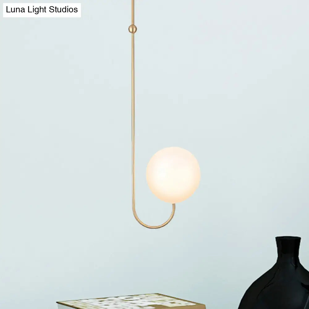 Contemporary Gold Hanging Pendant Lamp with White Glass Shade for Bedroom