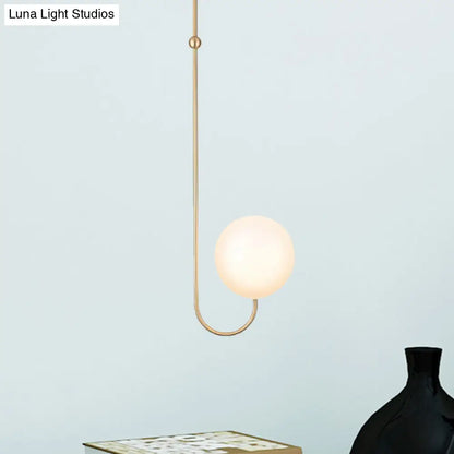 Contemporary Gold Hanging Pendant Lamp with White Glass Shade for Bedroom