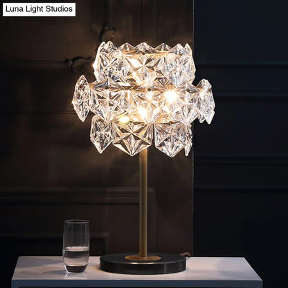 Lámpara de lectura contemporánea de cristal con forma de flor de hielo dorada – Iluminación de tarea hexagonal, 6 cabezales