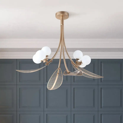 DecorBites™ DecorBites™ Contemporary Gold Leaf Semi Flush Ceiling Light Fixture - 6 Bulbs, Ideal for Living Room