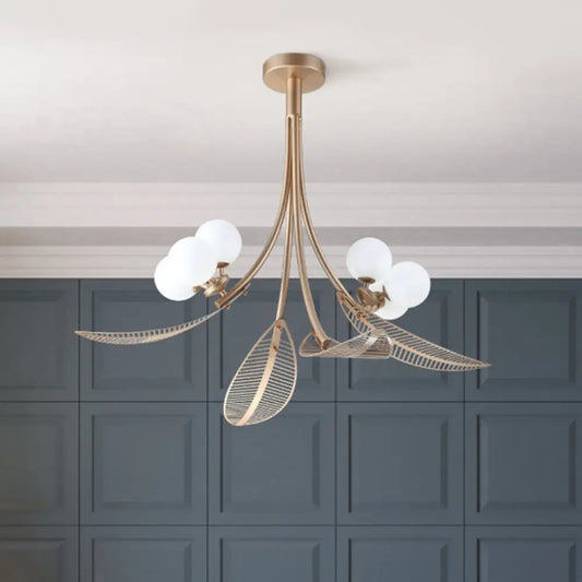 DecorBites™ DecorBites™ Contemporary Gold Leaf Semi Flush Ceiling Light Fixture - 6 Bulbs, Ideal for Living Room