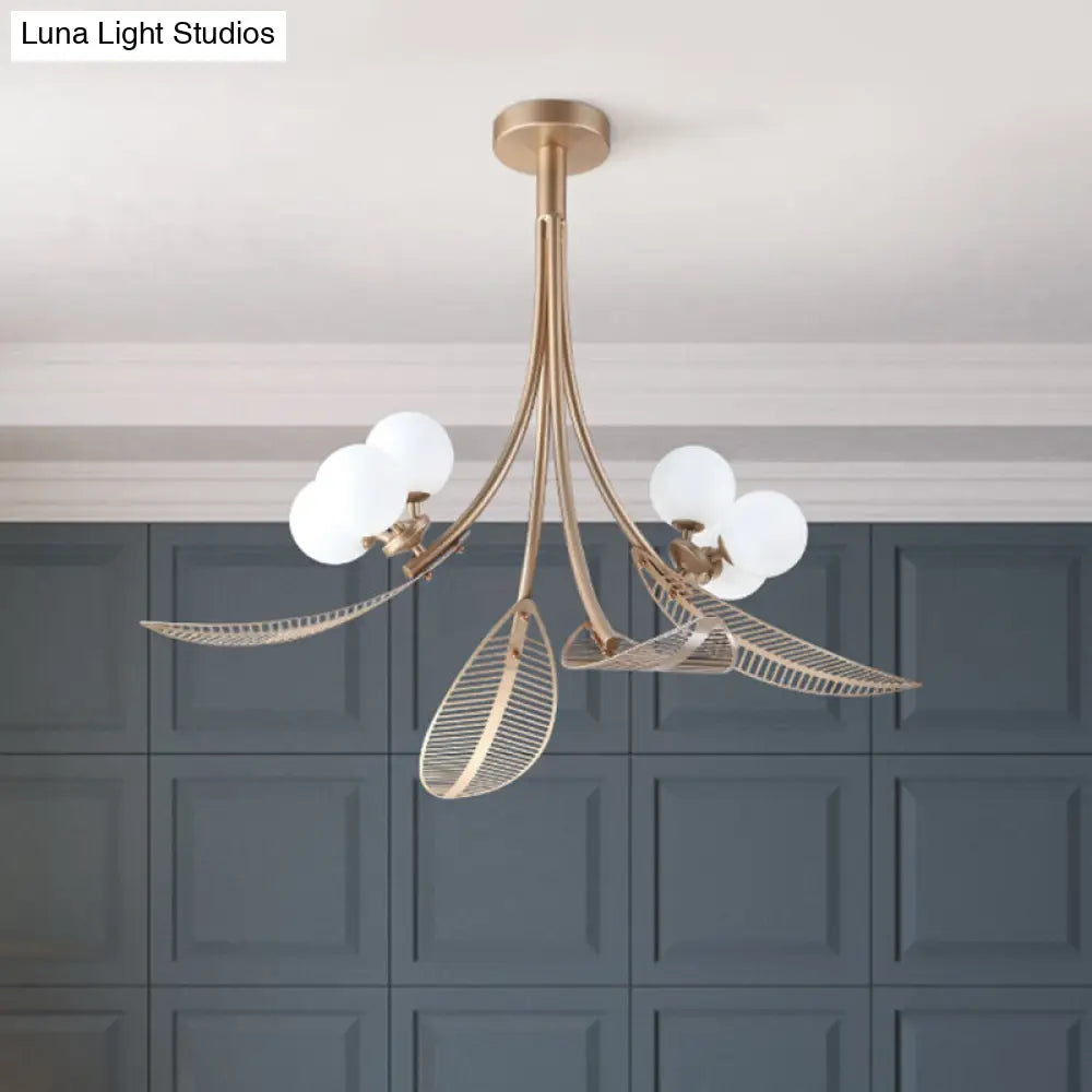 DecorBites™ DecorBites™ Contemporary Gold Leaf Semi Flush Ceiling Light Fixture - 6 Bulbs, Ideal for Living Room
