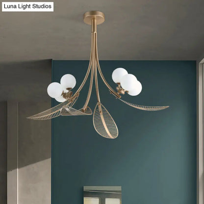 DecorBites™ DecorBites™ Contemporary Gold Leaf Semi Flush Ceiling Light Fixture - 6 Bulbs, Ideal for Living Room