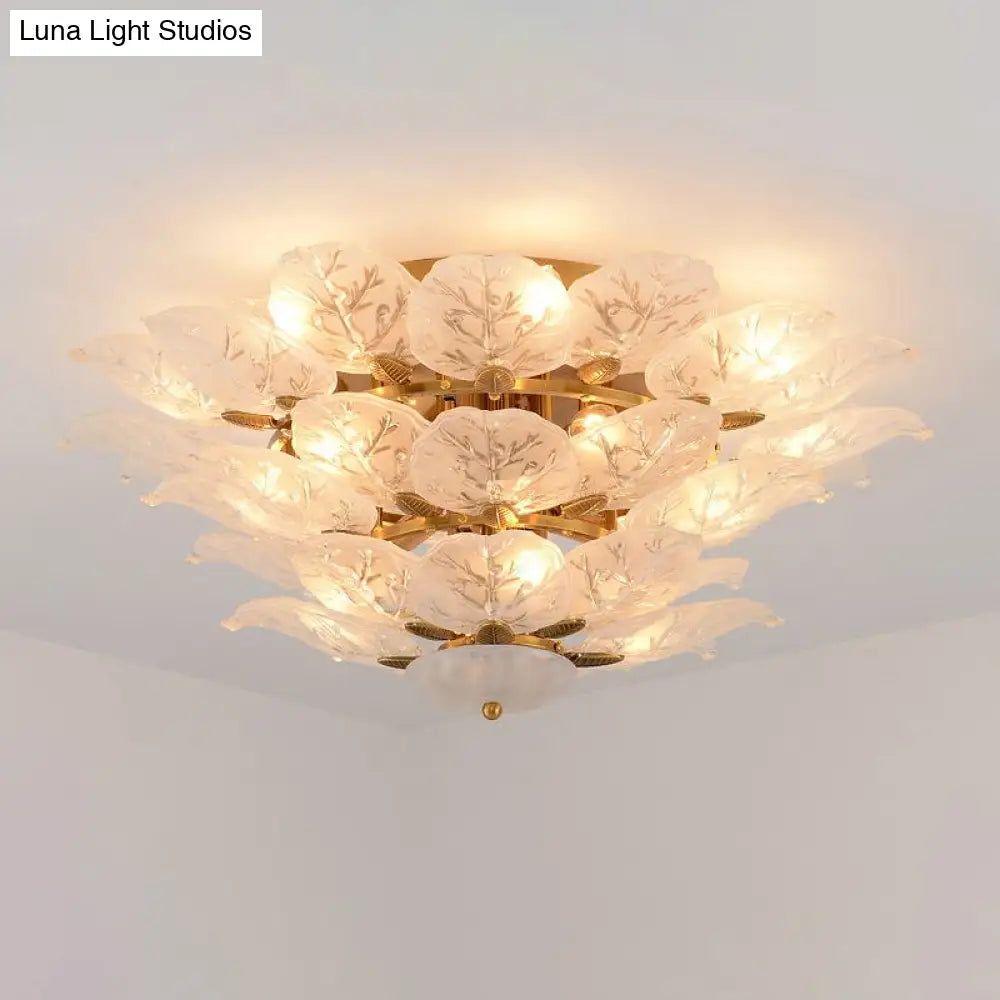 DecorBites™ DecorBites™ Contemporary Gold Leaf Semi Flush Mount Lamp with 10 Frost Glass Lights for Living Room Ceiling