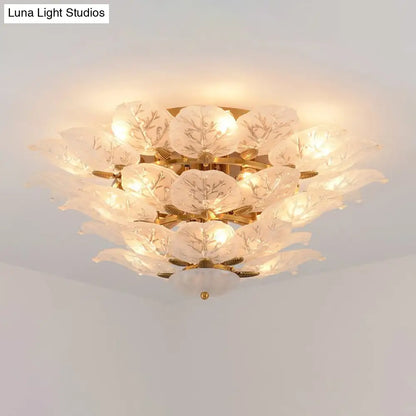 DecorBites™ DecorBites™ Contemporary Gold Leaf Semi Flush Mount Lamp with 10 Frost Glass Lights for Living Room Ceiling
