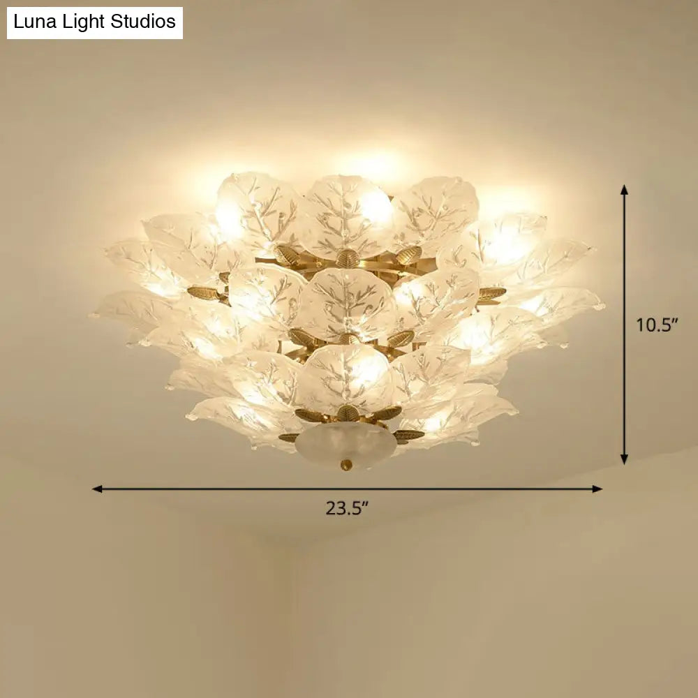 DecorBites™ DecorBites™ Contemporary Gold Leaf Semi Flush Mount Lamp with 10 Frost Glass Lights for Living Room Ceiling