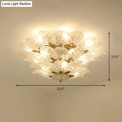 DecorBites™ DecorBites™ Contemporary Gold Leaf Semi Flush Mount Lamp with 10 Frost Glass Lights for Living Room Ceiling