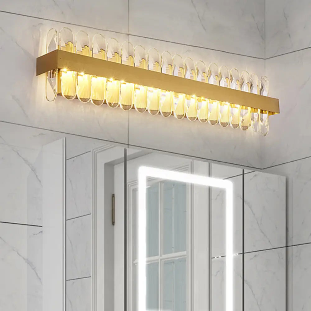 Aplique de pared para baño DecorBites™ contemporáneo dorado con LED y cristales ovalados transparentes