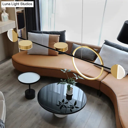 Lámpara colgante LED dorada contemporánea DecorBites™ para comedor - Iluminación circular metálica para isla de techo
